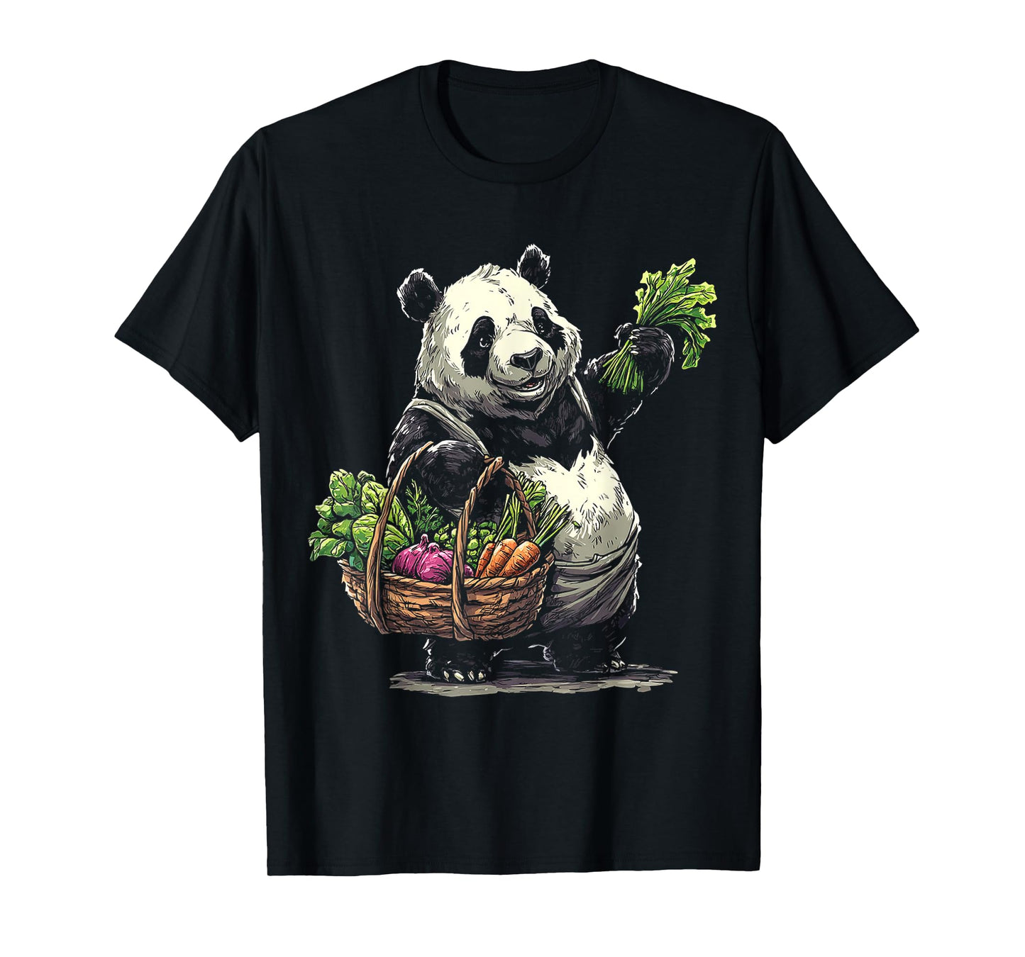 Panda Holding Vegetables Animal Graphic Illustration Panda T-Shirt