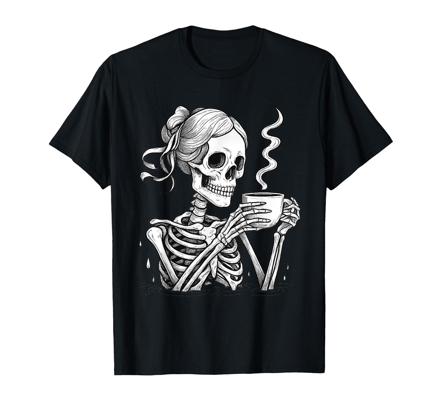 Skeleton Messy Bun Coffee Halloween Coffee Lover Womens Mom T-Shirt