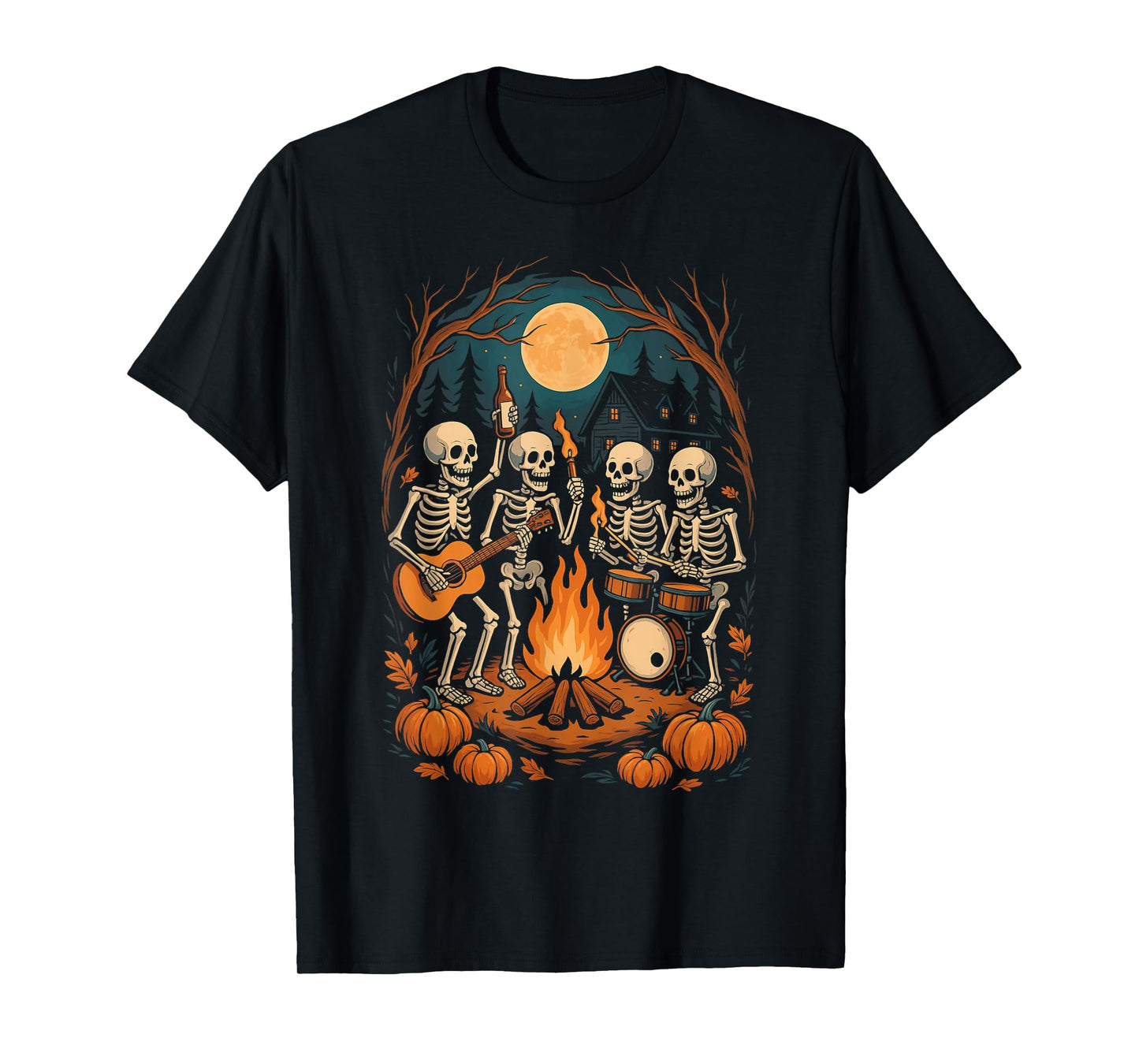 Vintage Ghost and Skeleton by Fire Camping Gothic Halloween T-Shirt
