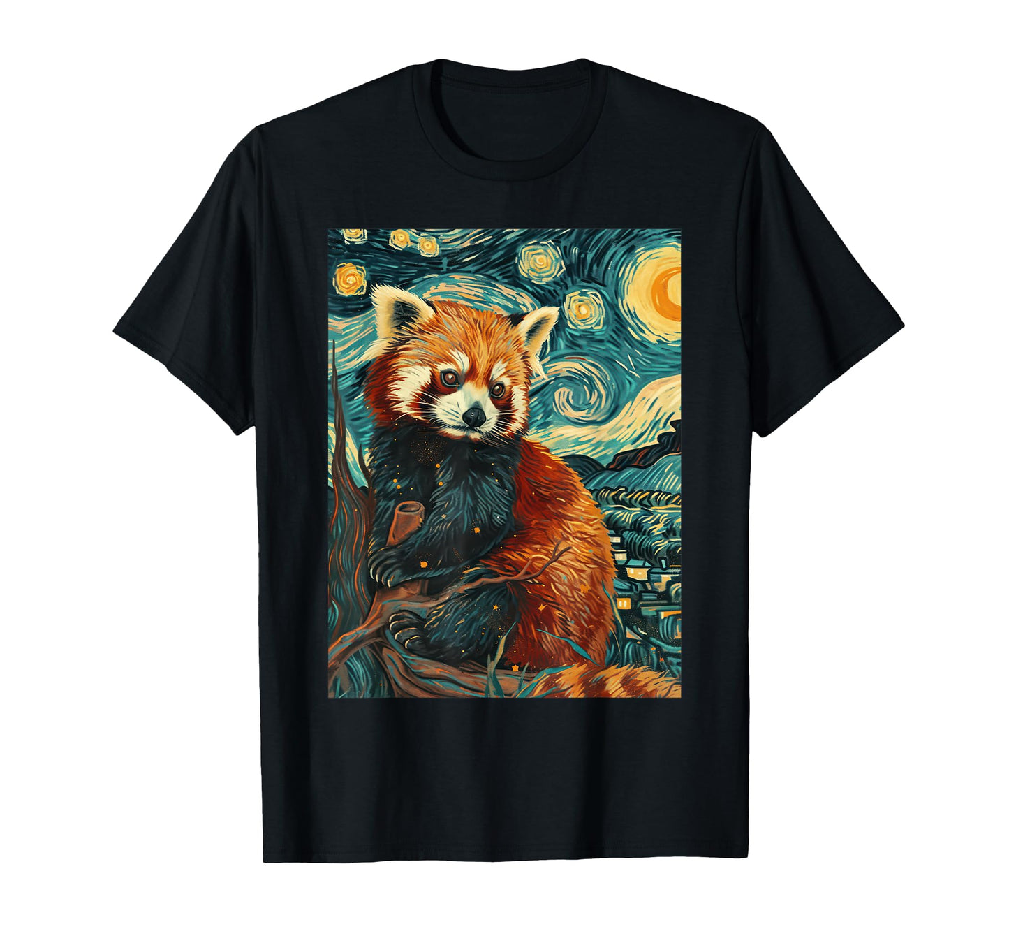 Red Panda Starry Night Van Gogh Graphic T-Shirt