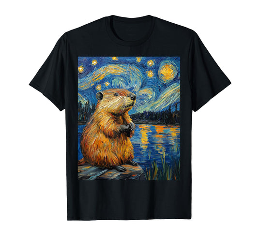 Beaver - Van Gogh Style - Starry Night Graphic T-Shirt