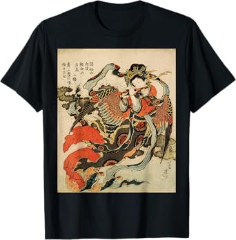 Japanese Retro Vintage Artwork Tengu Goddess Playing Flute T-Shirt