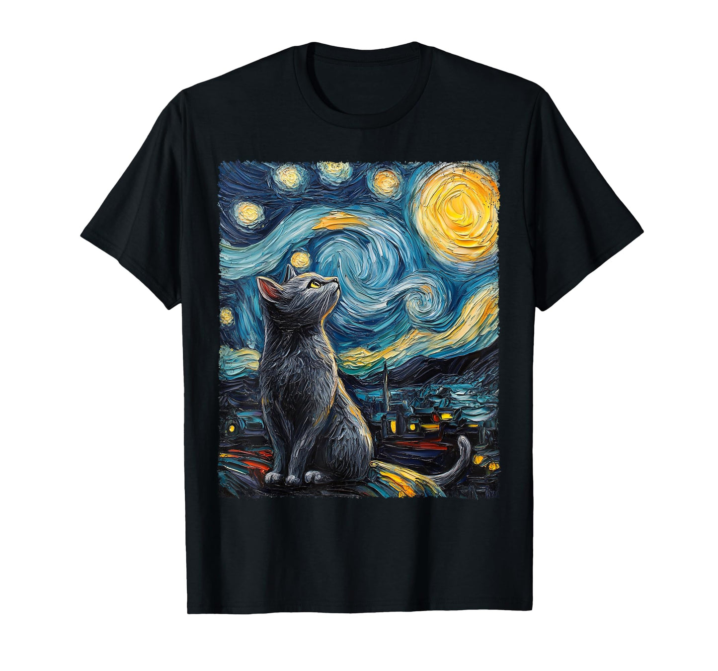 Colorful Van Gogh Starry Night Cat Men Women Kids T-Shirt