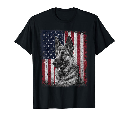 Patriotic German Shepherd Dog American Flag 4th of July T-Shirt