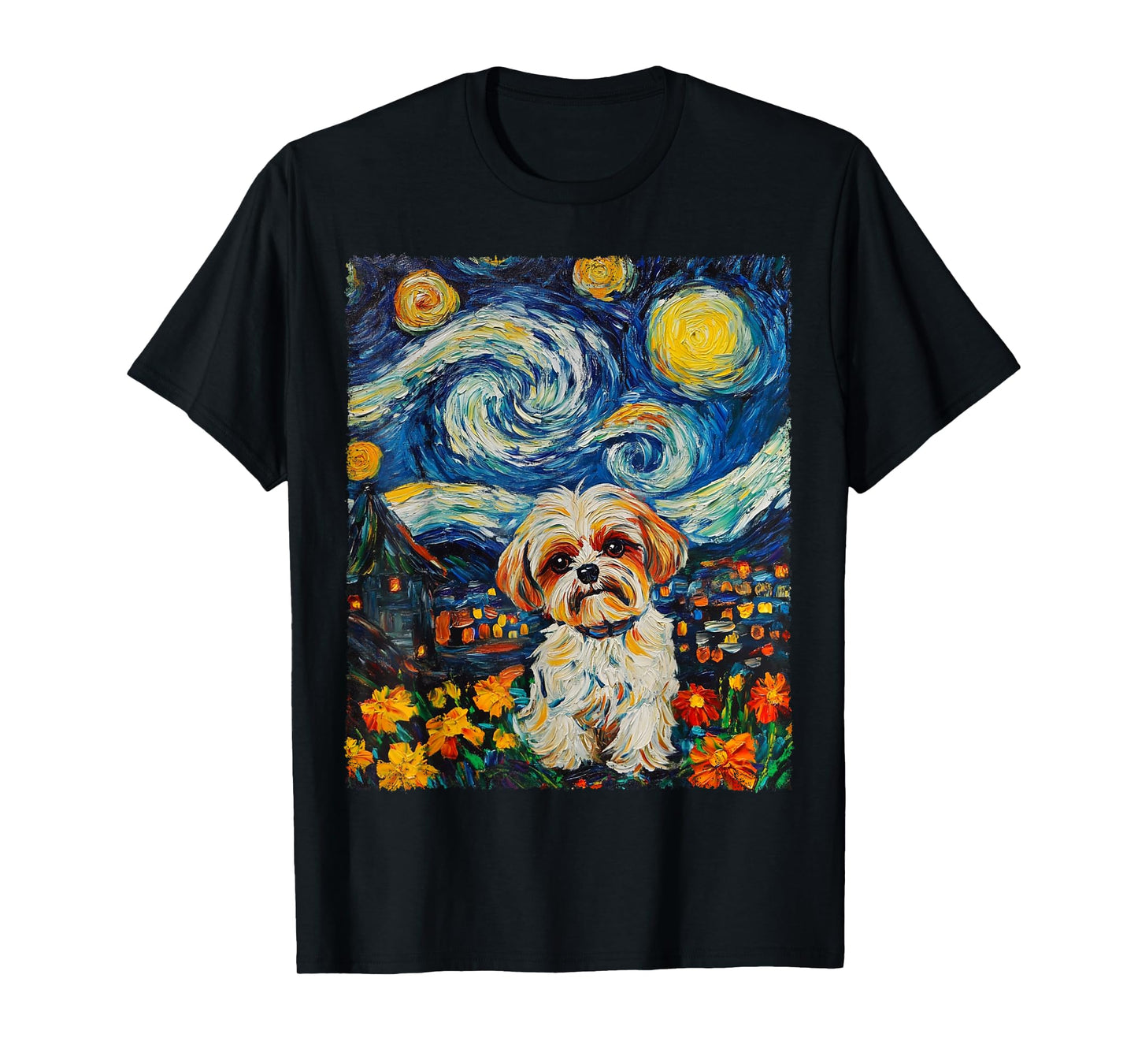 Modern Art Painting Van Gogh Starry Night Shih Tzu T-Shirt