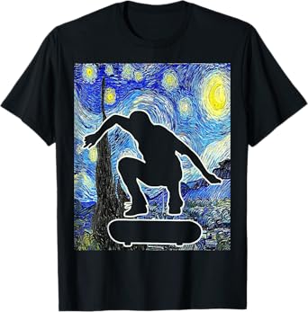 Skateboarding Starry Night Skateboard Van Gogh T-Shirt