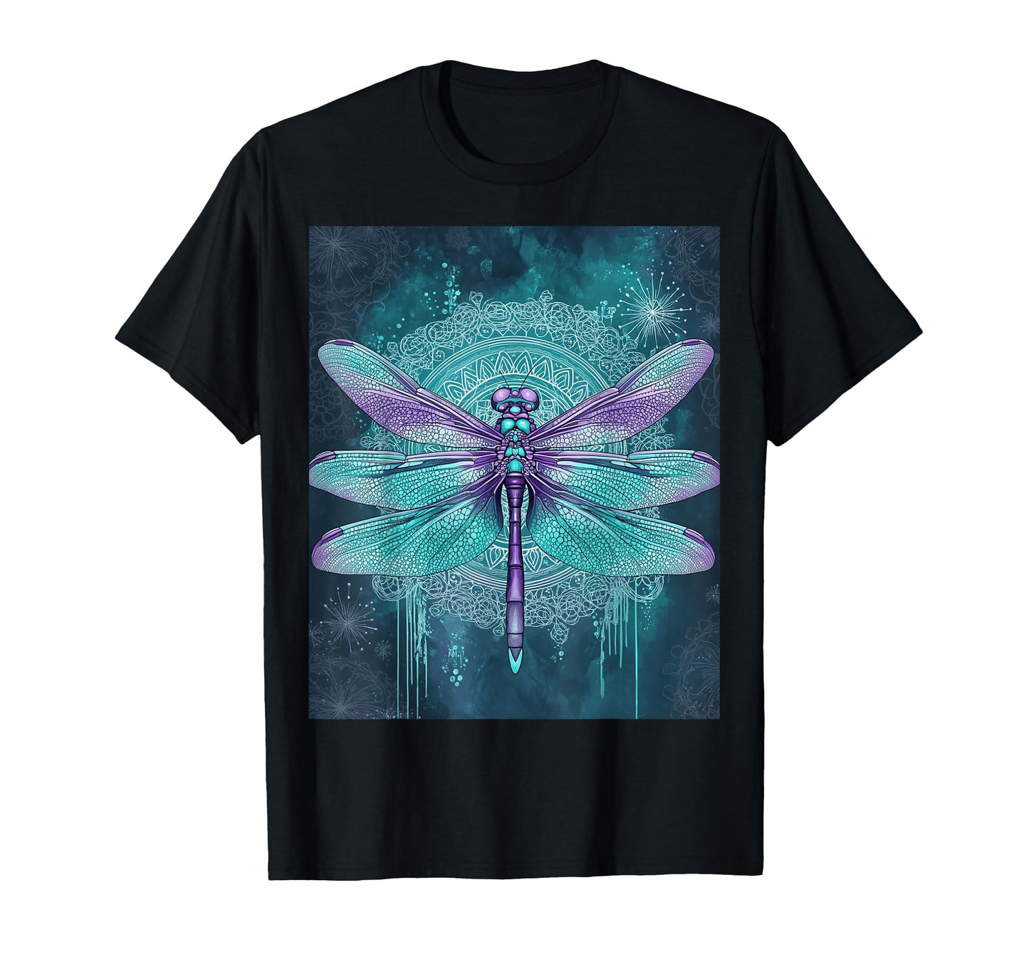 Turquoise Purple Dragonfly Watercolor Art T-Shirt