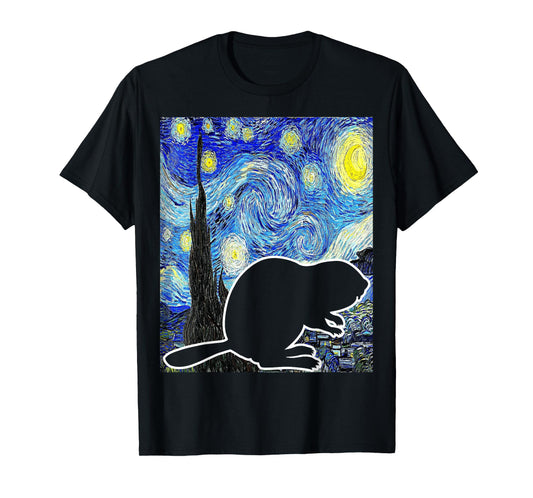 Beaver Starry Night Beaver Lover Van Gogh Beaver T-Shirt