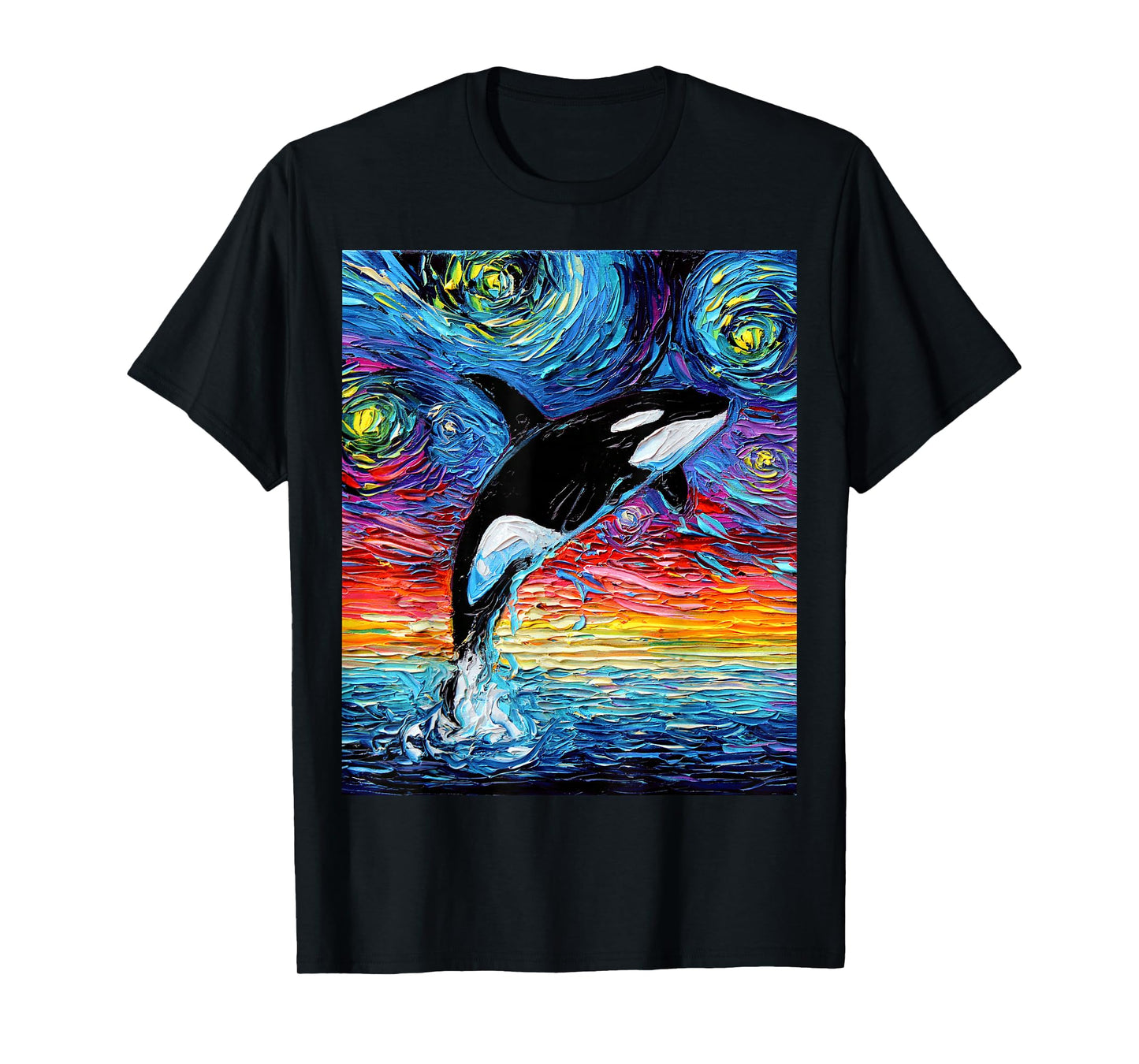 Orca Killer Whale Starry Night Colorful Ocean Art by Aja T-Shirt