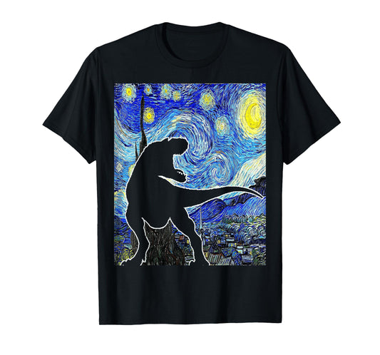 Dinosaur Starry Night T Rex Van Gogh Funny Paleontologist T-Shirt