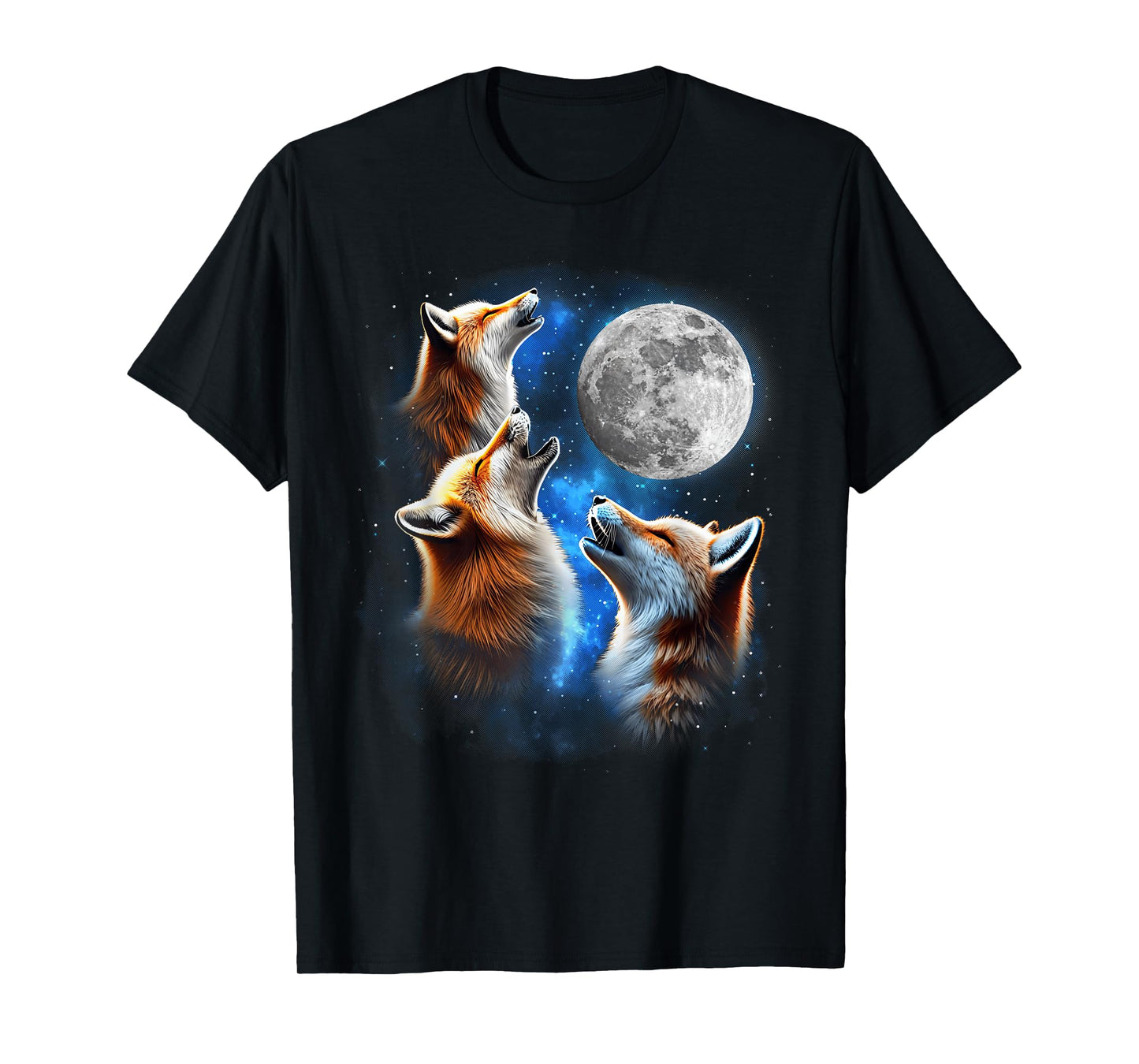 Three Foxes Moon Howling Funny Meme Cute Fox Lover Space T-Shirt