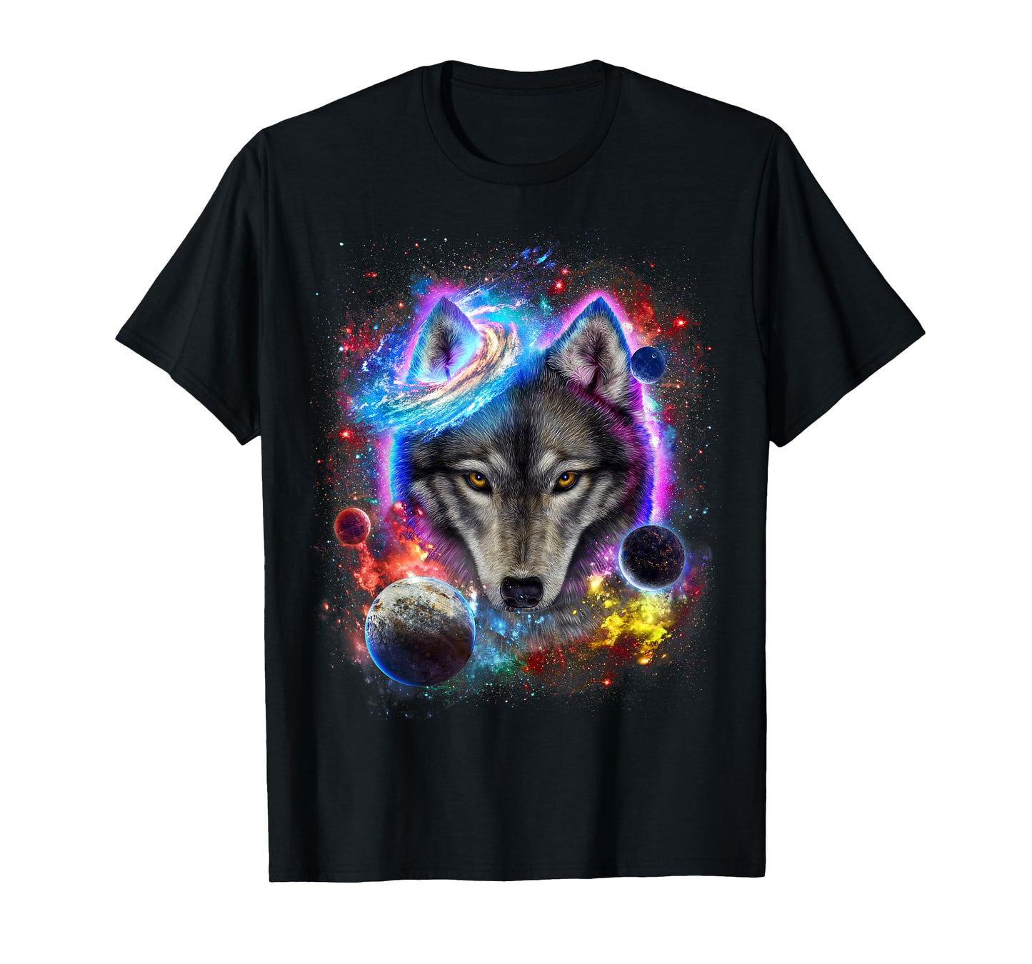 Cosmic Wolf Surrounded by Planet and Stars in Galactic Scene T-Shirt